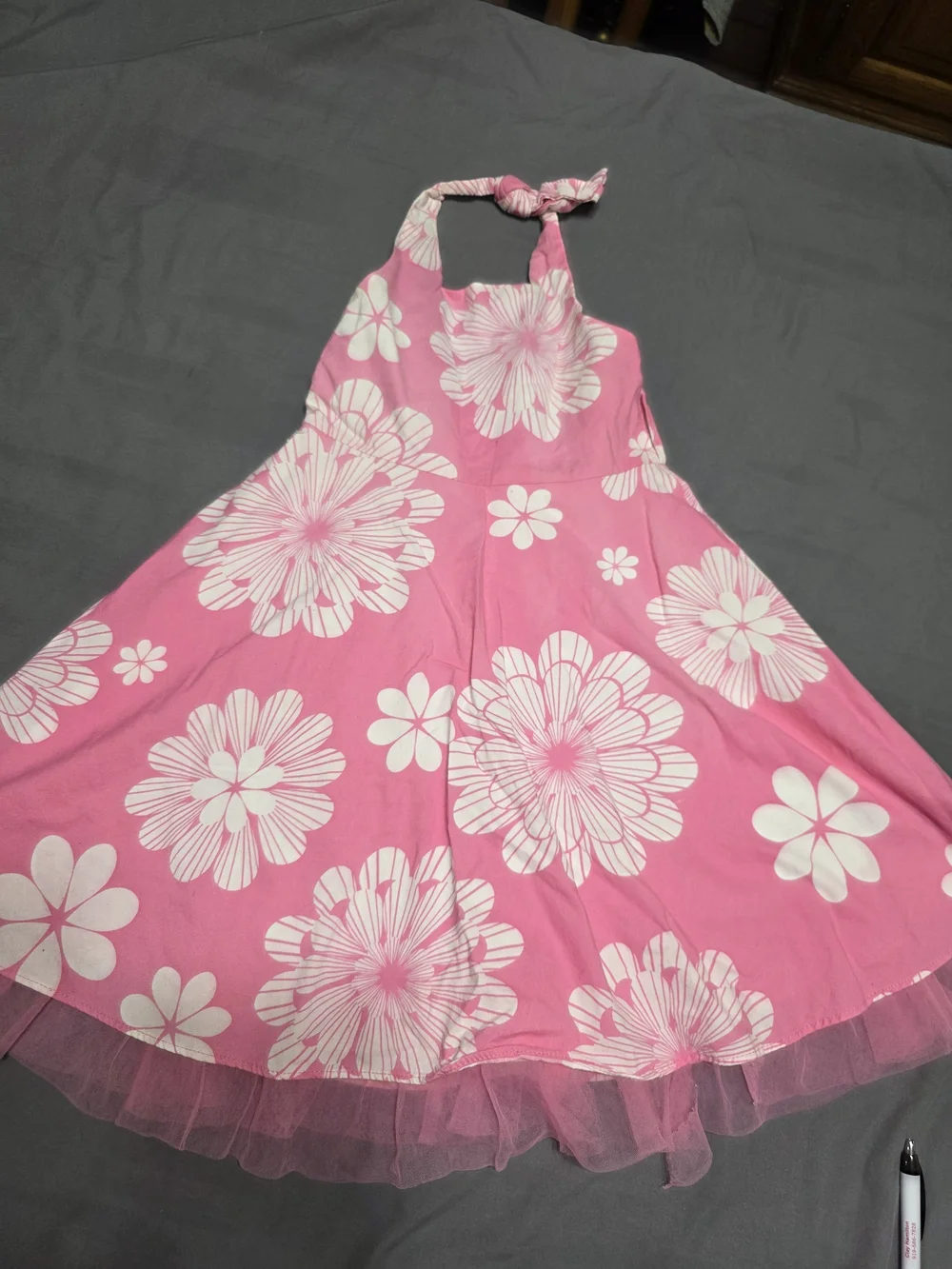 Rare Editions Pink Floral Halter Dress with Tulle Trim